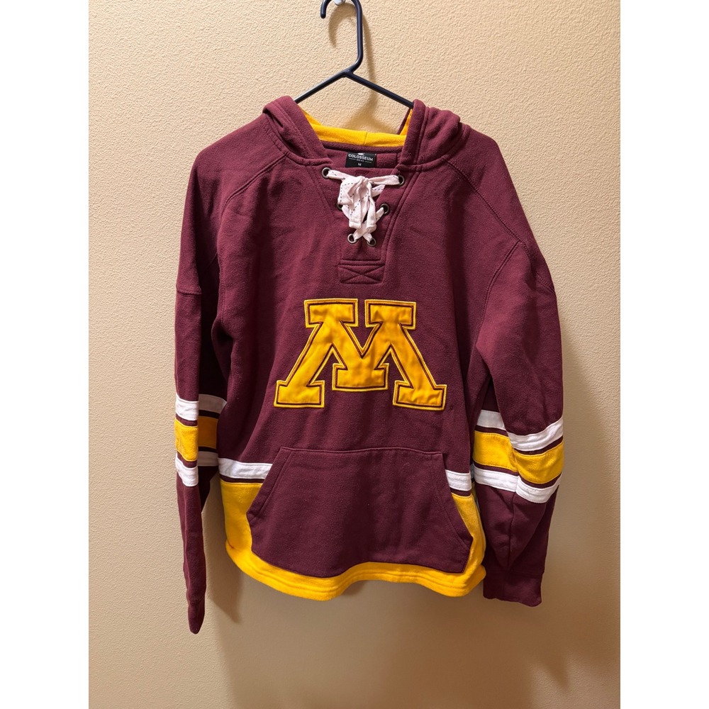 Colosseum Minnesota Golden Gophers Mens Medium Lace Up Hockey Hoodie Maroon Gold